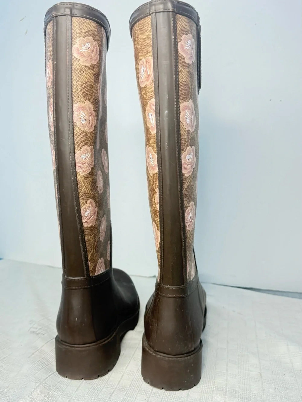 Coach Pink Floral Signature Rain Boots - WomenSize 8